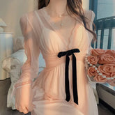 Women's Retro Palace Long Nightgown – Mesh Spring Summer Sleepwear - Himpall